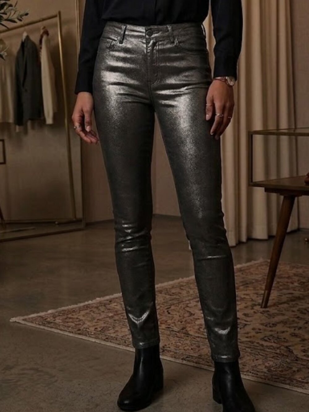 7 For All Mankind Black Metallic Skinny Jeans Size 31